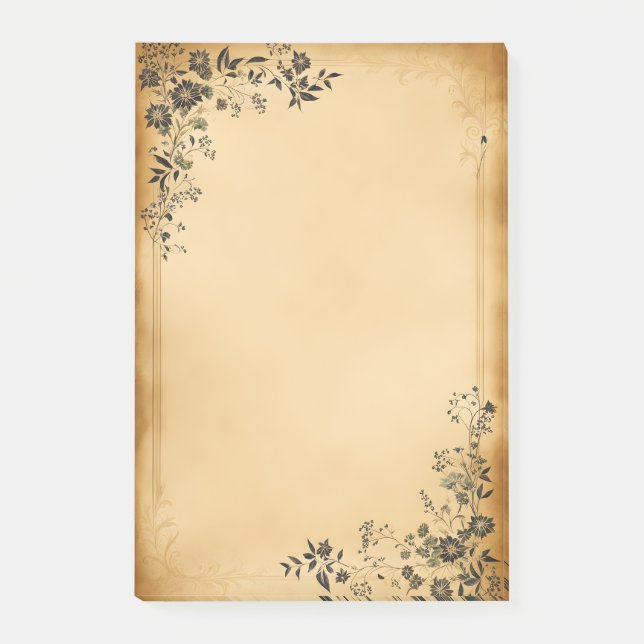 Black Floral on Old Parchment Post-it Notes (Front)