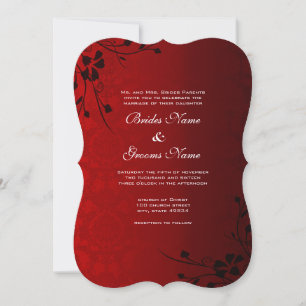 Black Floral on Red Wedding  Invitation