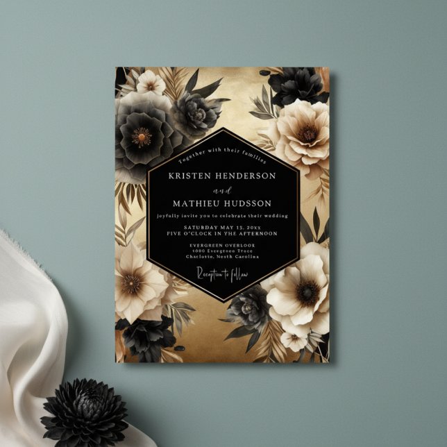 Black Floral Opulence Wedding Invitation (Creator Uploaded)