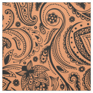 Black Floral Paisley-Custom Orange Background Fabric