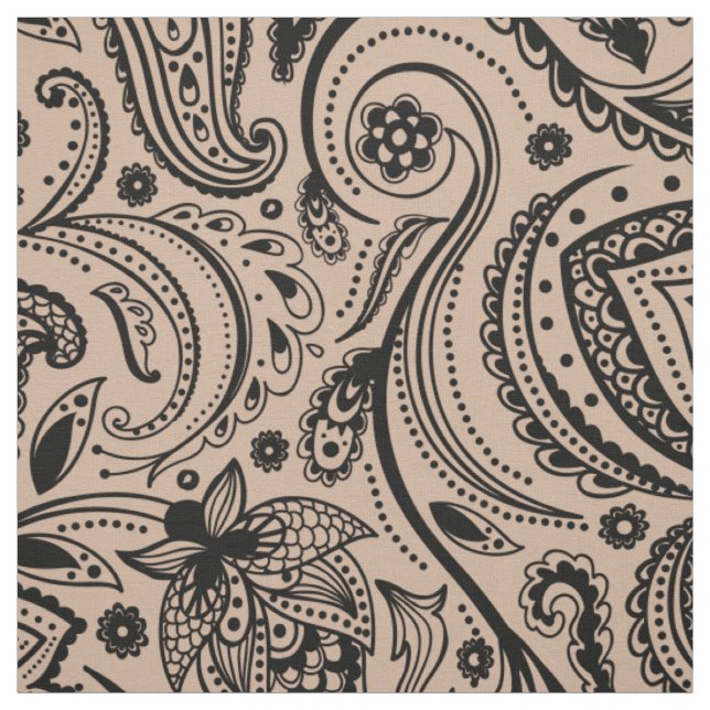 Black Floral Paisley-Custom Tan background Fabric (Swatch)