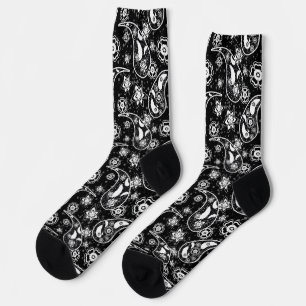 Black Floral Paisley Illustration Pattern Design Socks