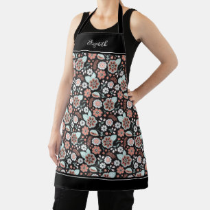 Black Floral Pattern kitchen Apron