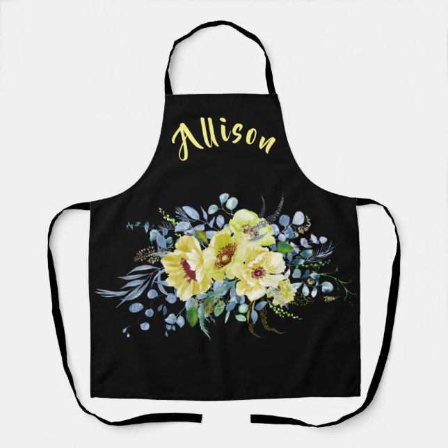 Black Floral Personalised  Apron (Front)