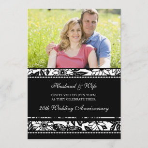 Black Floral Photo 20th Anniversary Invitation