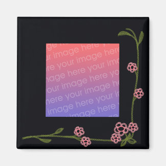 Black Floral Photo Frame Magnet