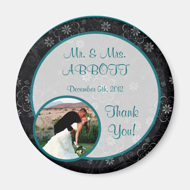 Black Floral Photo Magnet (Front)