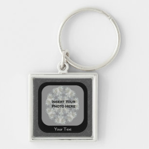 Black Floral Photo Template Personalised Keychain