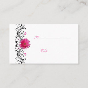 Black Floral Pink Gerbera Daisy Place Card