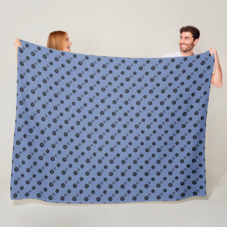 Black floral print on blue fleece blanket