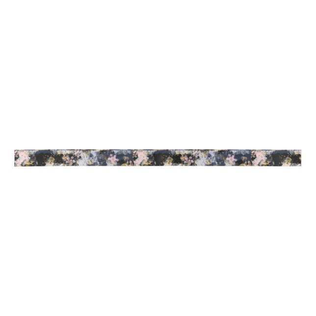 Black Floral Print Ribbon Satin Ribbon (Front)