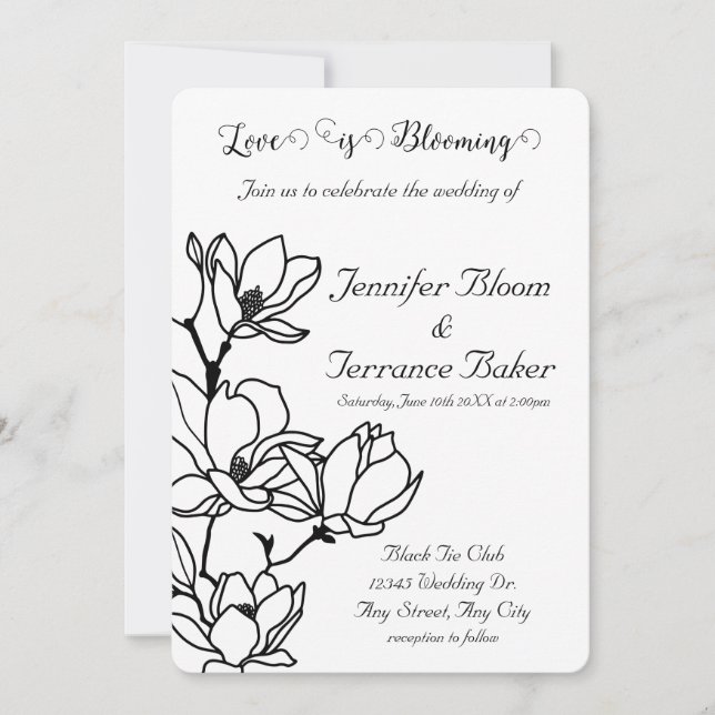 Black Floral Print Wedding Invitation (Front)