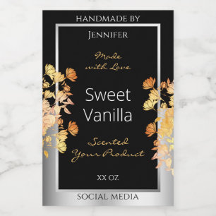 Black Floral Product Packaging Label Orange Silver
