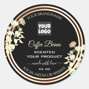 Black Floral Product Packaging Labels Logo Gold