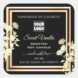 Black Floral Product Packaging Labels Logo Gold