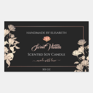 Black Floral Product Packaging Labels Rose Gold