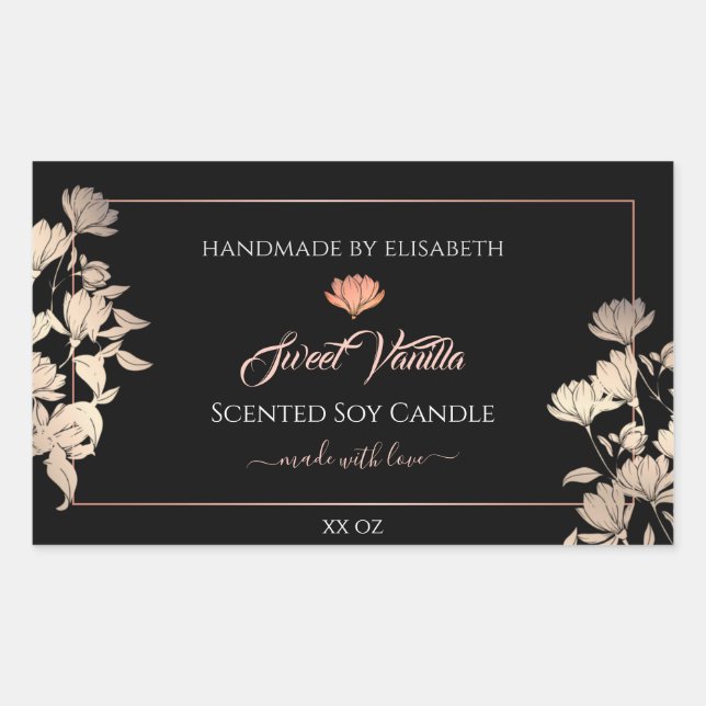 Black Floral Product Packaging Labels Rose Gold (Front)