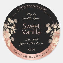 Black Floral Product Packaging Labels Rose Gold