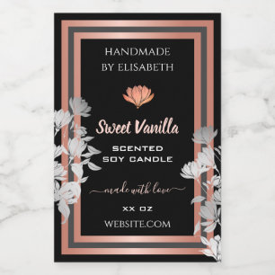 Black Floral Product Packaging Labels Rose Gold