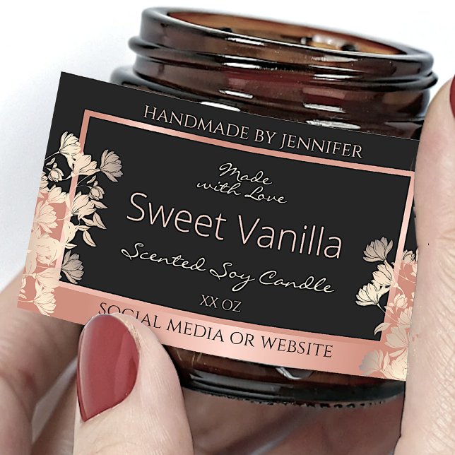 Black Floral Product Packaging Labels Rose Gold (Creator Uploaded)