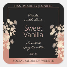 Black Floral Product Packaging Labels Rose Gold