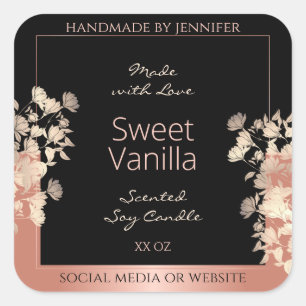 Black Floral Product Packaging Labels Rose Gold