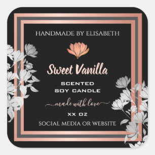 Black Floral Product Packaging Labels Rose Gold