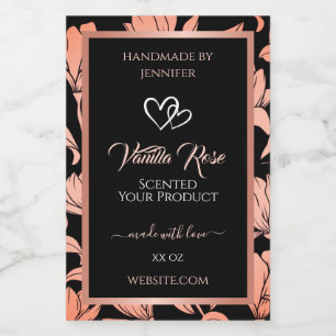 Black Floral Product Packaging Labels Rose Gold