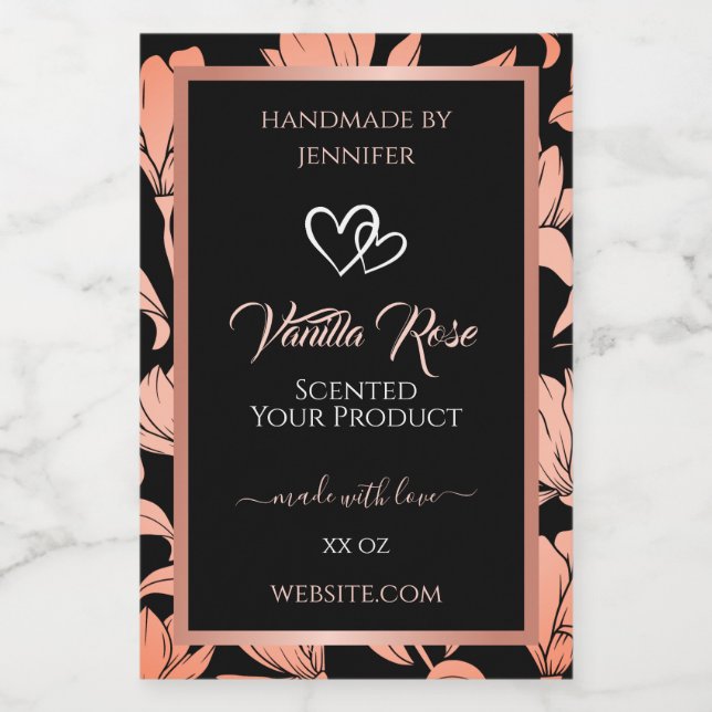 Black Floral Product Packaging Labels Rose Gold (Single Label)
