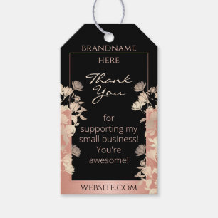 Black Floral Product Supplies Rose Gold Effect Gift Tags
