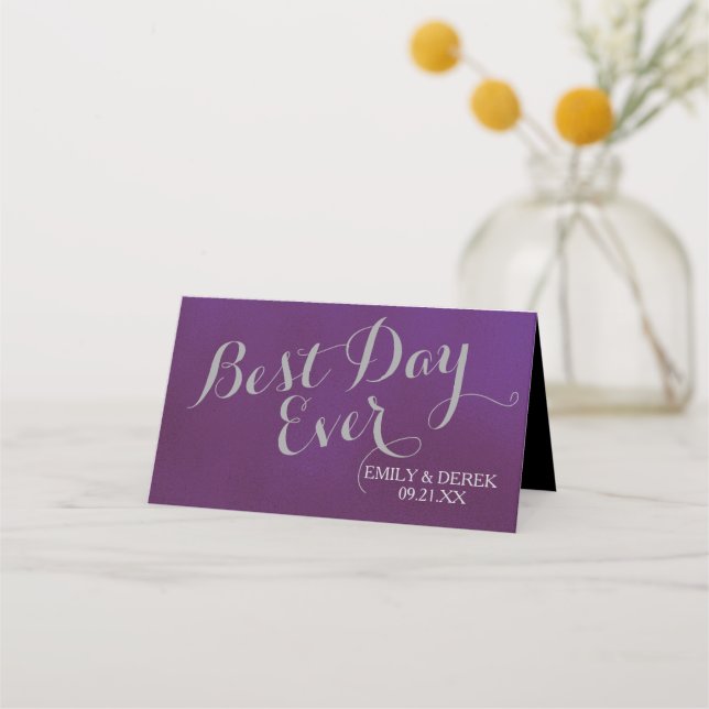 Black Floral Purple and Silver Seating Place Card (Back)