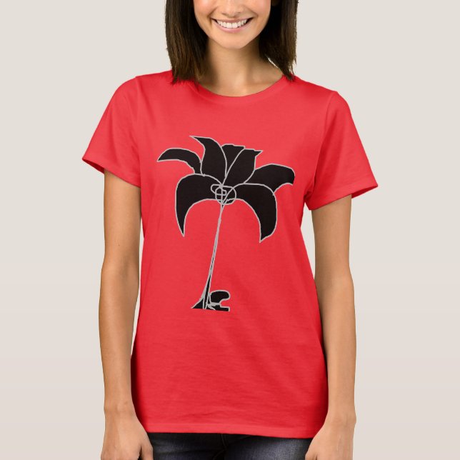 Black Floral Red  T-Shirt (Front)