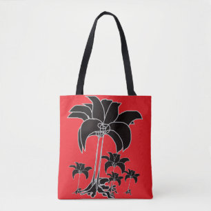  Black Floral Red  Tote Bag