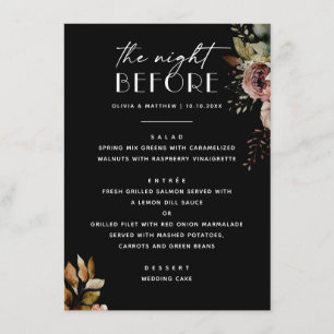 Black Floral Rehearsal Dinner   Elegant Wedding Menu