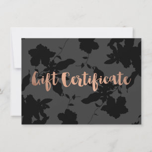 Black Floral Rose Gold Text Gift Certificate