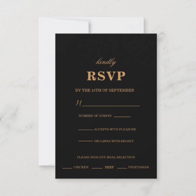 Black Floral RSVP Wedding Invitation Card Meal (Front)