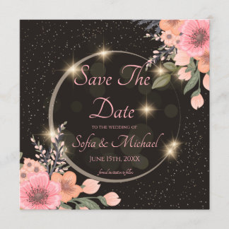 Black/floral Save the Date Invitation