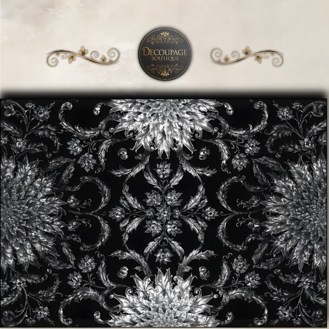 Black Floral Scroll Damask Decoupage Tissue Paper (Black Floral Scroll Damask Decoupage Tissue Paper)