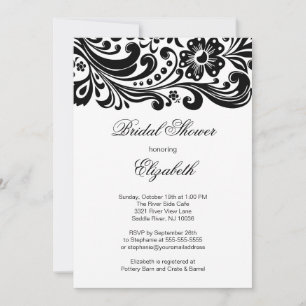 Black Floral Swirl Bridal Shower Invitation Formal