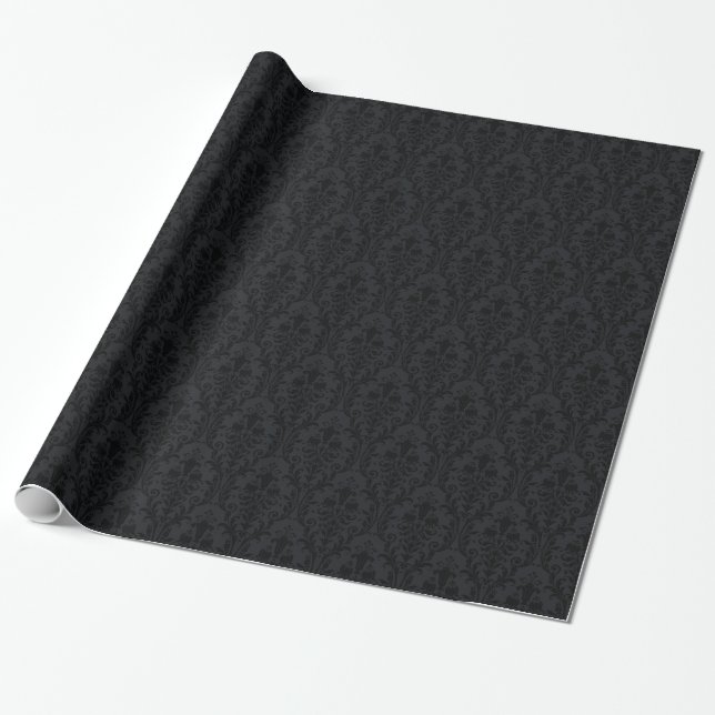Black Floral Swirl Damask 3 Wrapping Paper (Unrolled)