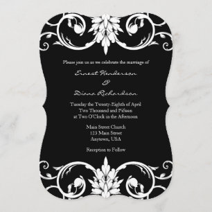 Black Floral Swirls Bracket Wedding Invitation