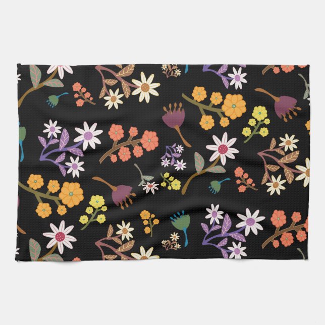 Black Floral  Tea Towel (Horizontal)