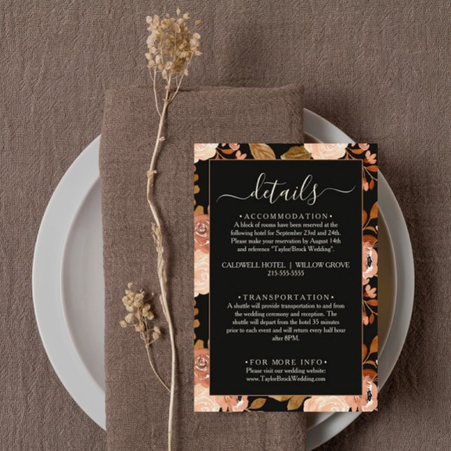 Black Floral Terracotta Wildflower Wedding Details Enclosure Card (Creator Uploaded)