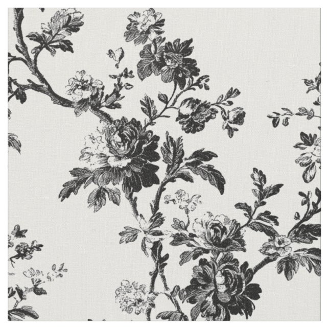 Black Floral Toile Repeat Fabric (Close Up)