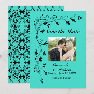 Black Floral Vines Turquoise or Colour Save Date Save The Date