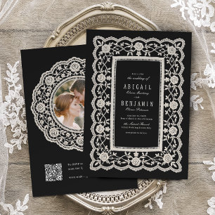 Black Floral Vintage Lace Classic Wedding Invitation