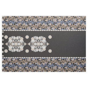 Black Floral Wallpaper. Boho Lace Textile Fabric