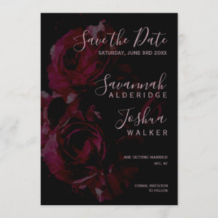 Black Floral Watercolor Wedding Save the Date Invitation