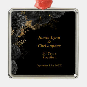 Black Floral Wedding Anniversary Metal Ornament