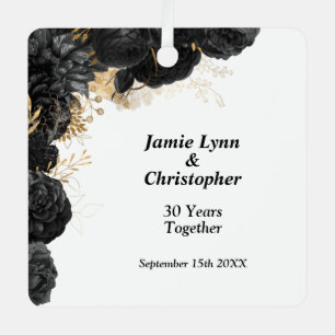 Black Floral Wedding Anniversary Metal Ornament